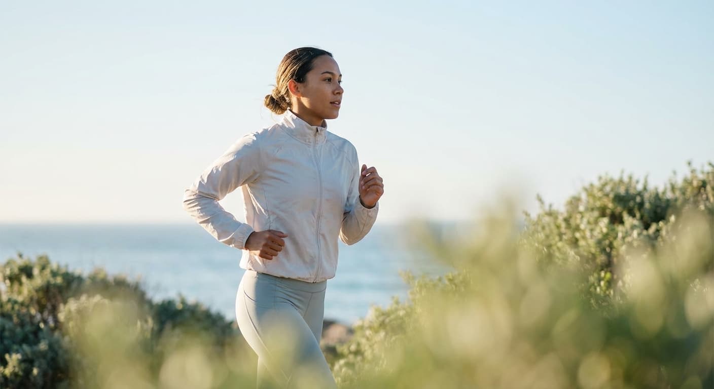 Person exercising outdoors with vibrant energy and focus