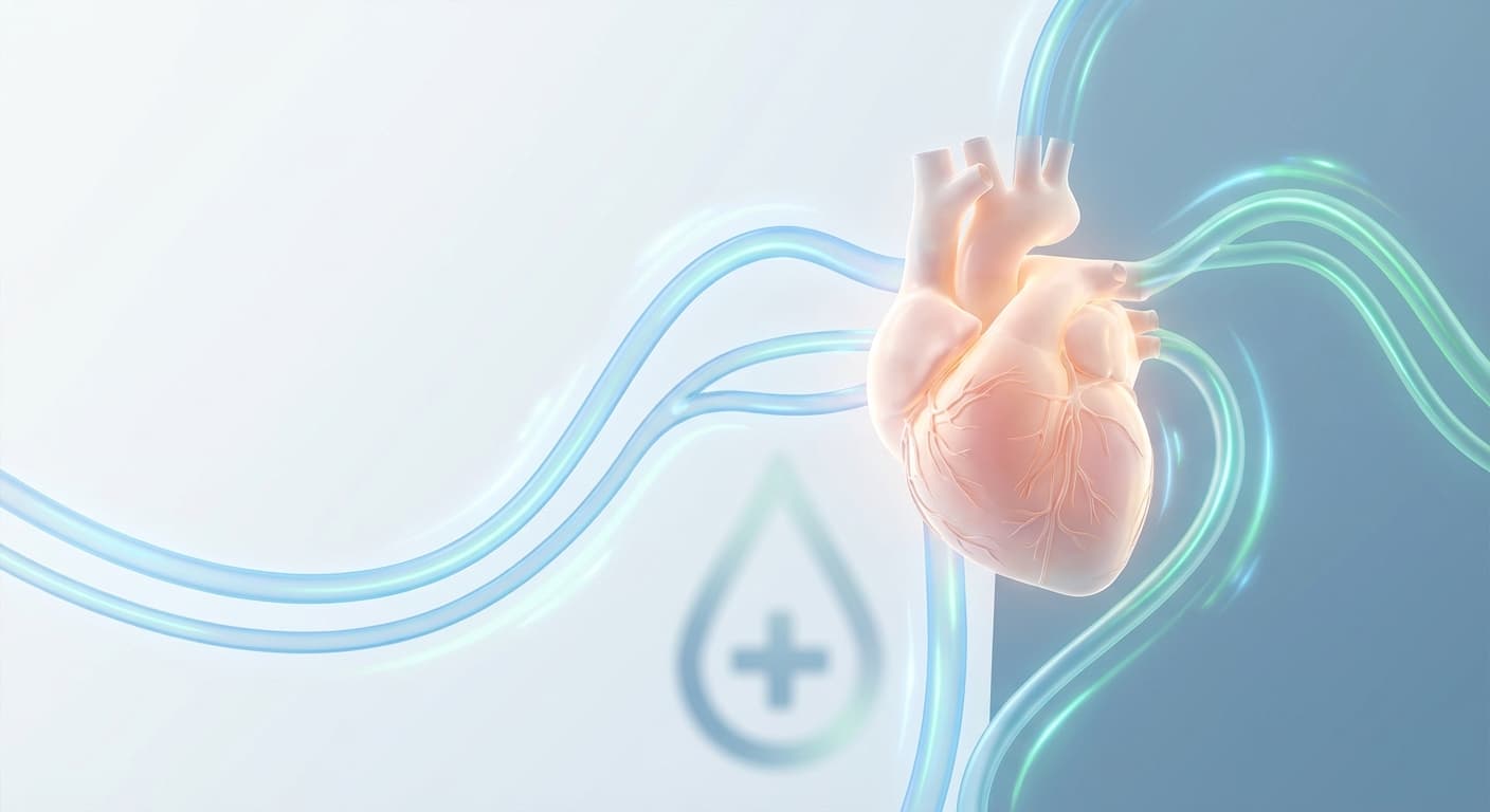 Healthy heart with flowing blood vessels and vibrant circulation graphics