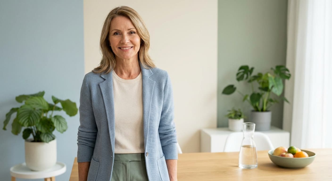 Professional woman in her 50s looking confident and healthy in natural lighting