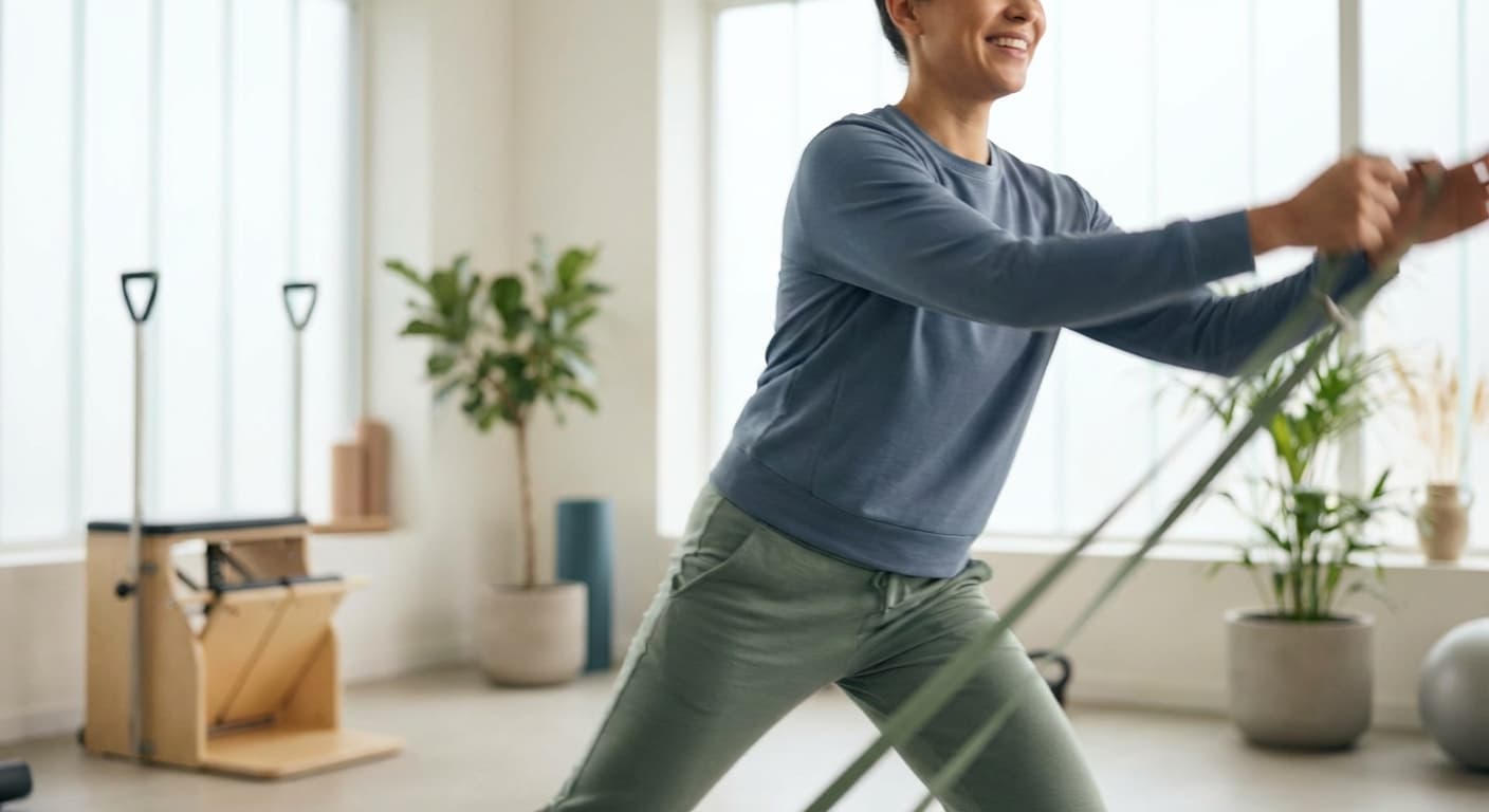 Person exercising with vibrant energy in a modern gym setting, showcasing vitality and performance